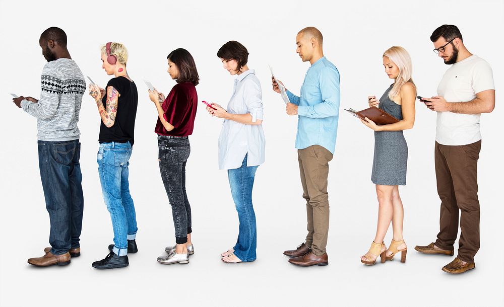 Group of people conneted by digital devices