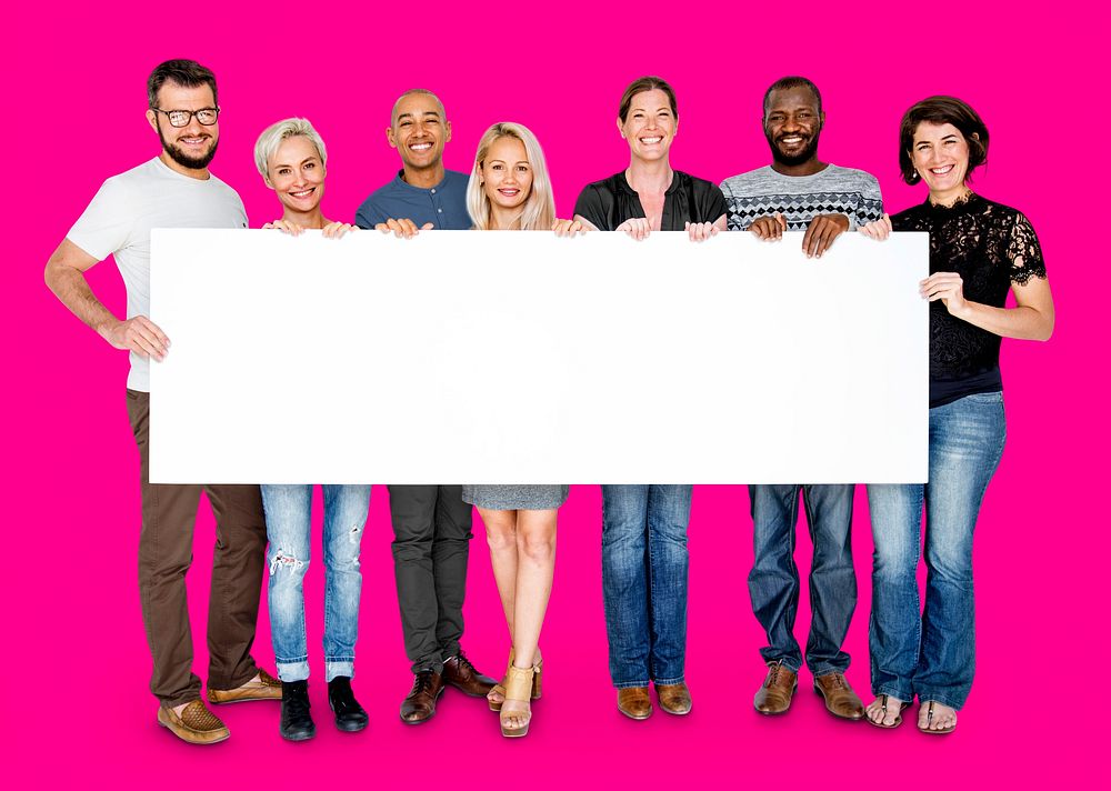 Happiness group of people holding blank banner