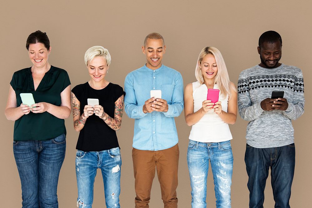 Diversity group of people using smartphone and connection