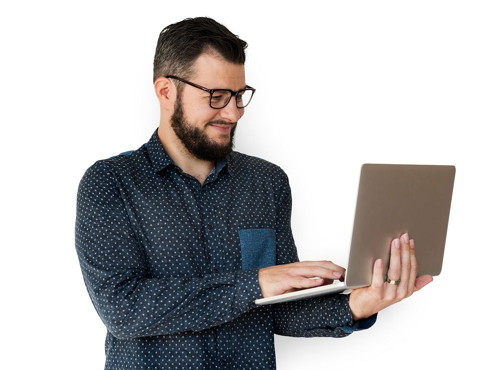 Guy on his laptop studio portrait