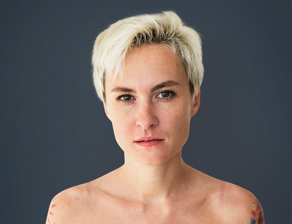 Portrait of a shirtless blonde woman