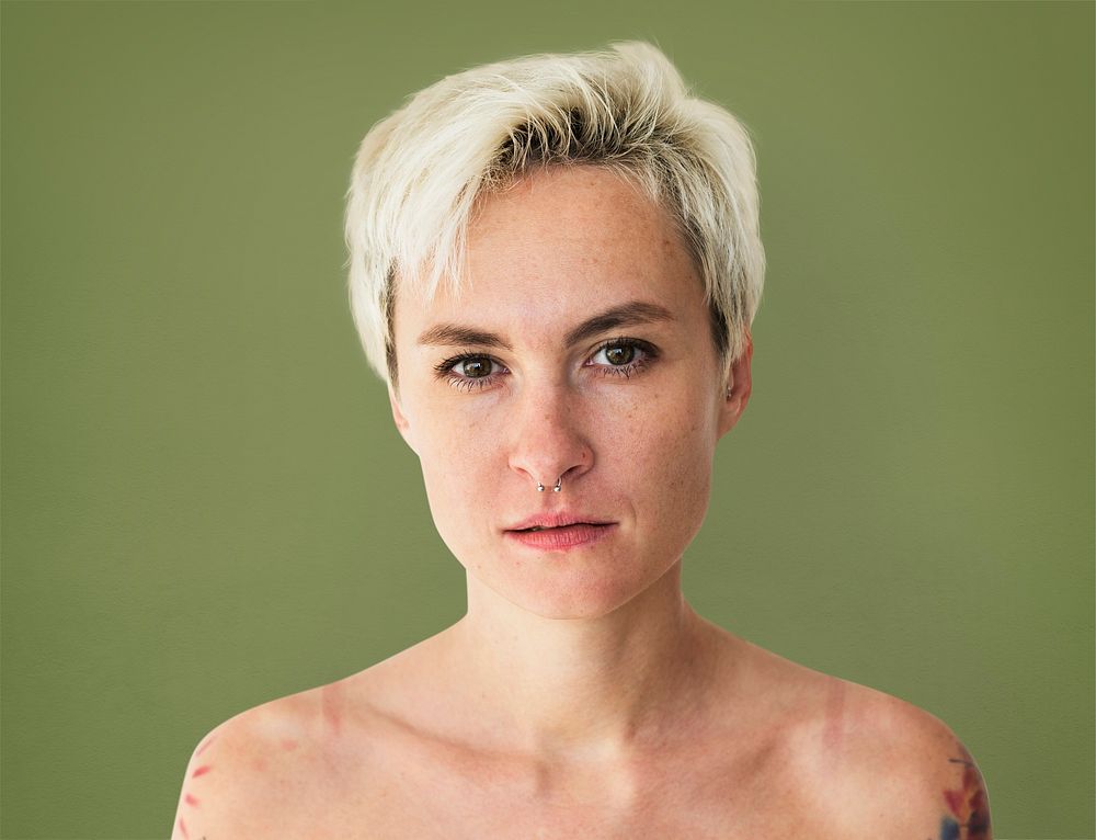 Portrait of a shirtless blonde woman