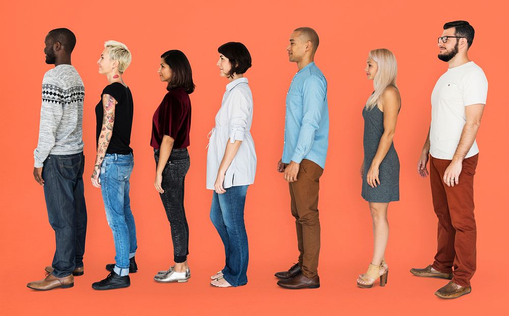 Group of People Standing Line Up Together
