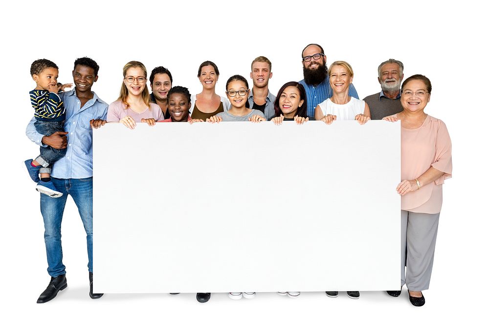Group of people diversity with empty board advertising