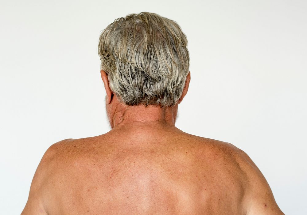 Senior Adult Man Back On Topless Studio Portrait