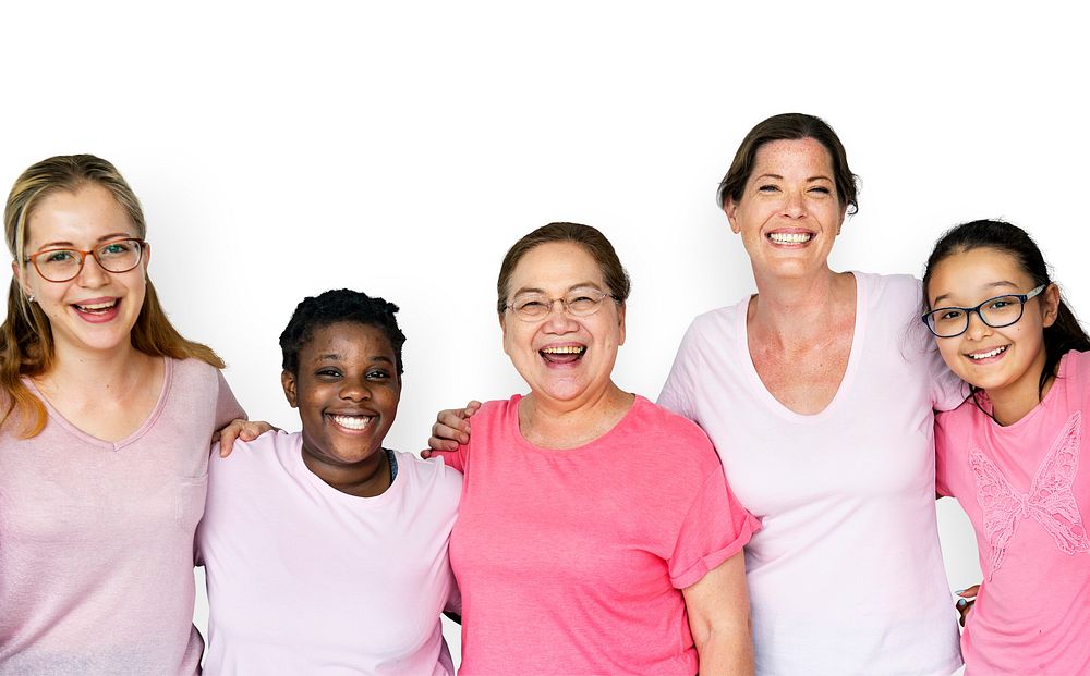 Group of diverse women in pink tee