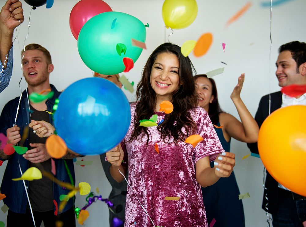 Happy people with balloons