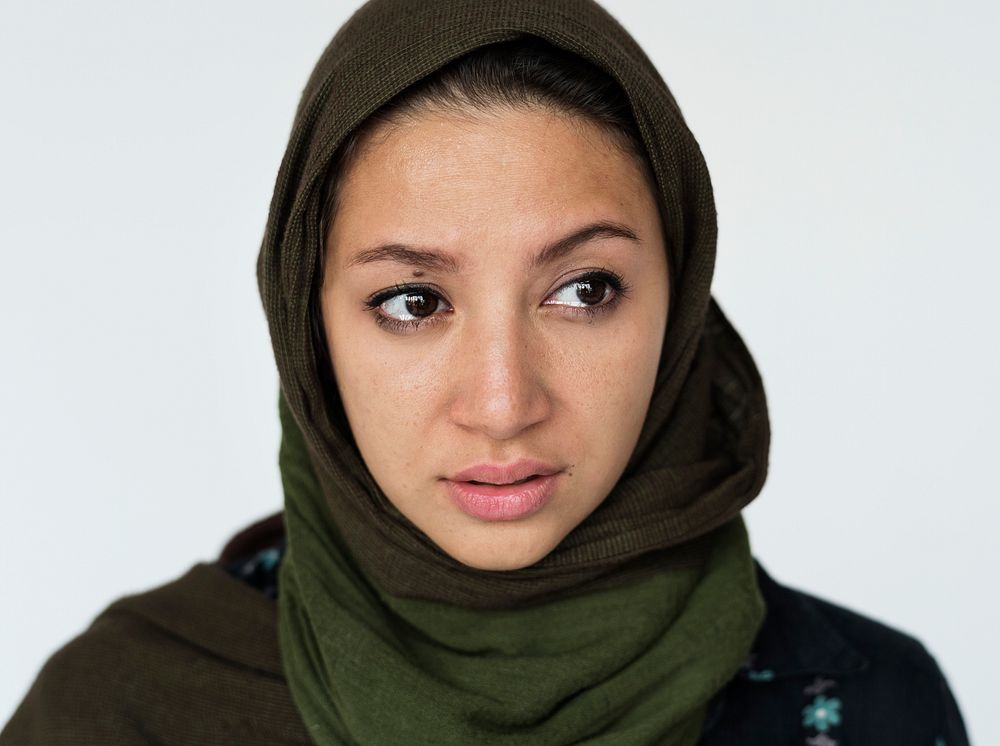 Muslim woman with tears in her eyes