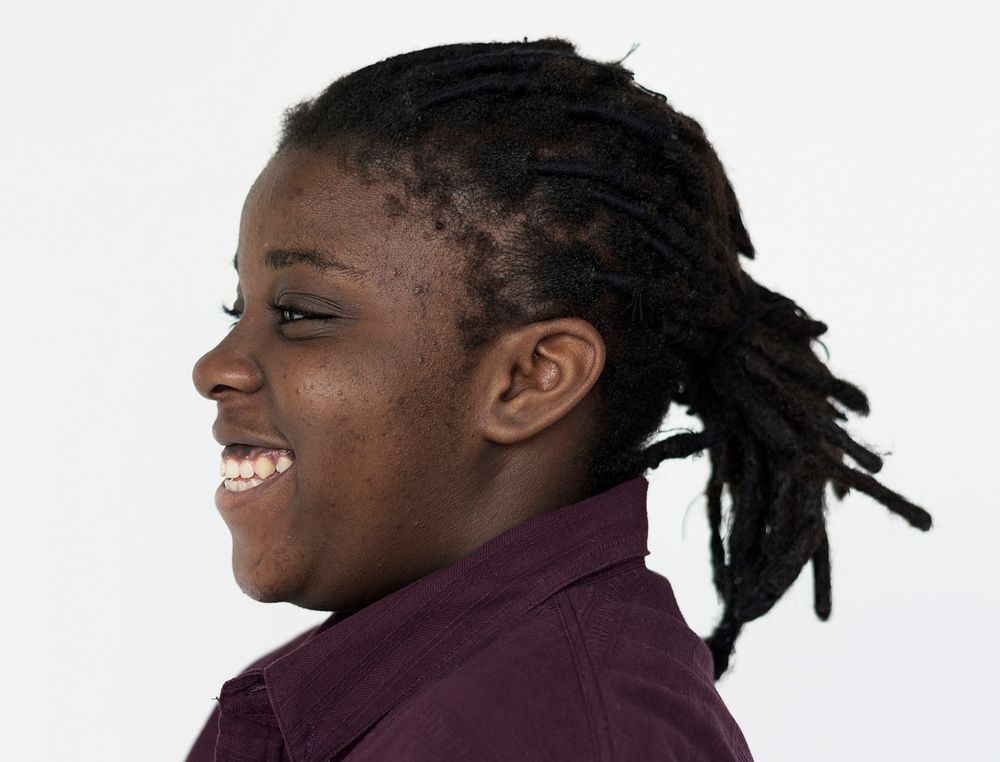 Happiness african woman smiling casual studio portrait