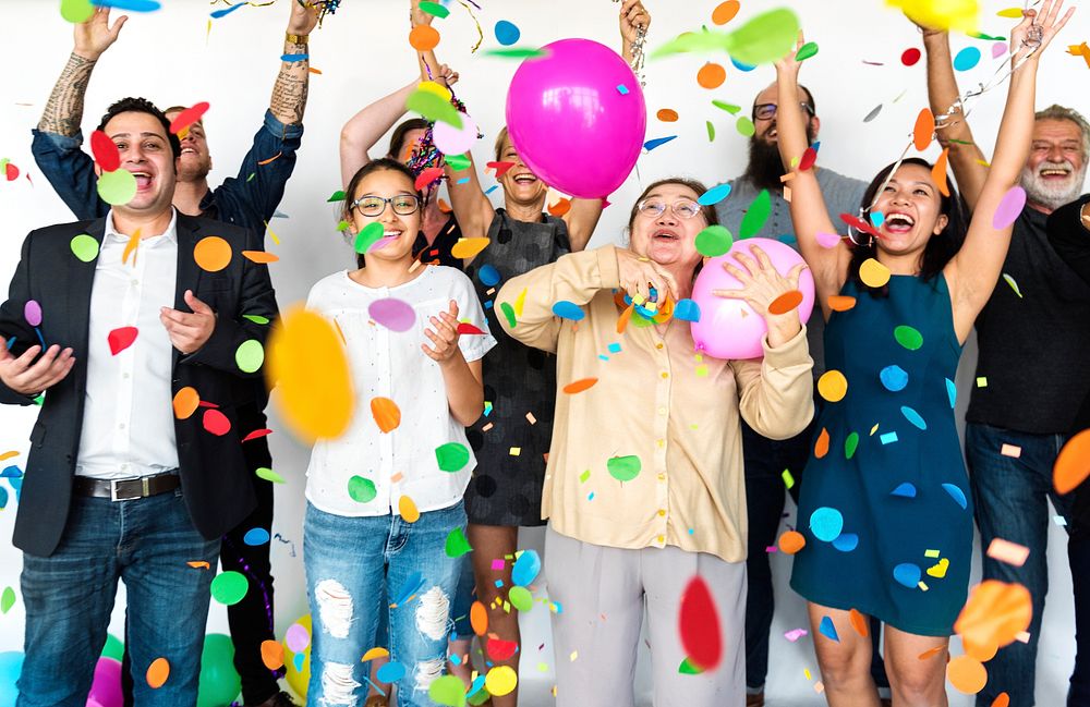 Happy people with balloons