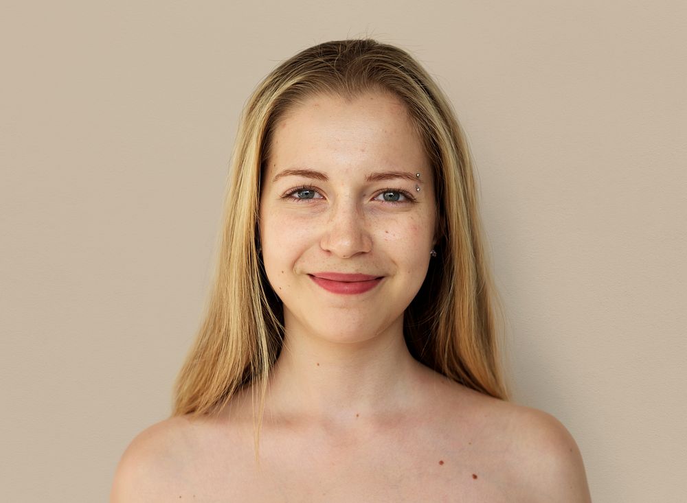 Young Adult Woman Face Smile Expression Studio Portrait