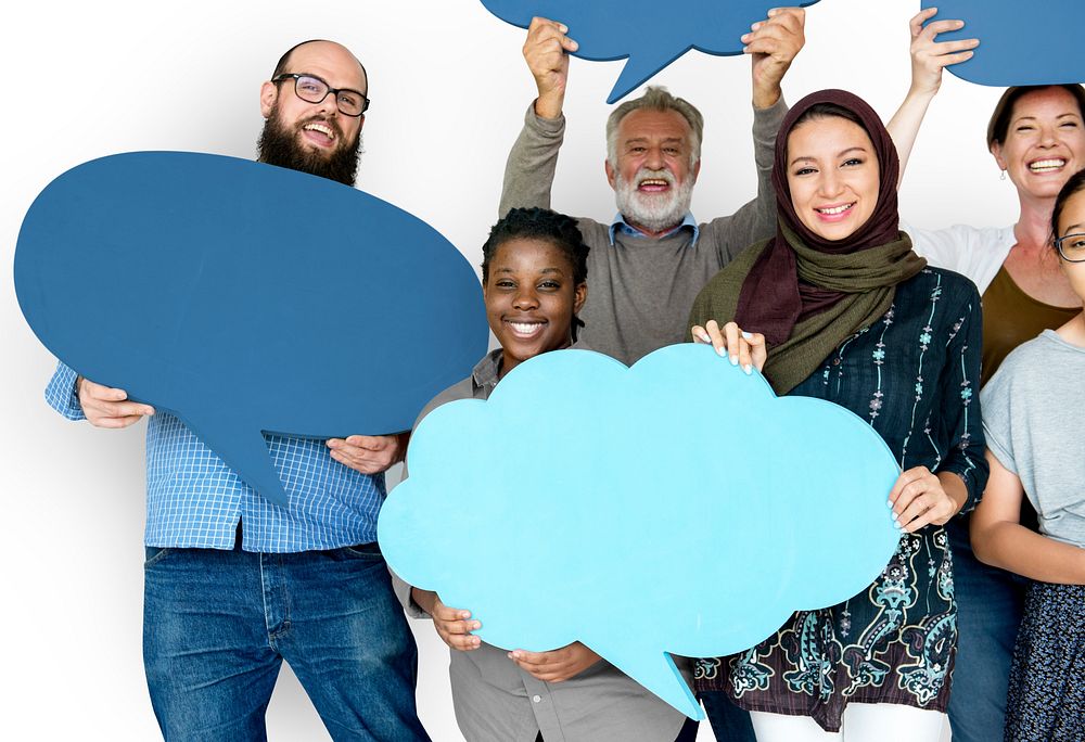 Group of Diverse People Holding Blank Speech Bubbles