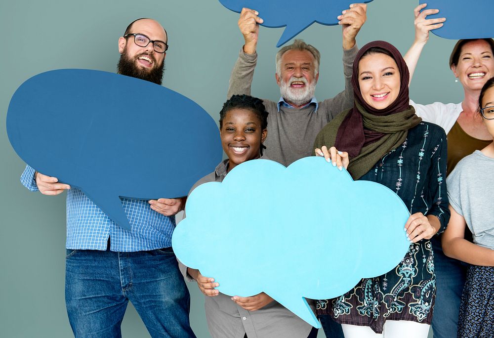 Group of Diverse People Holding Blank Speech Bubbles