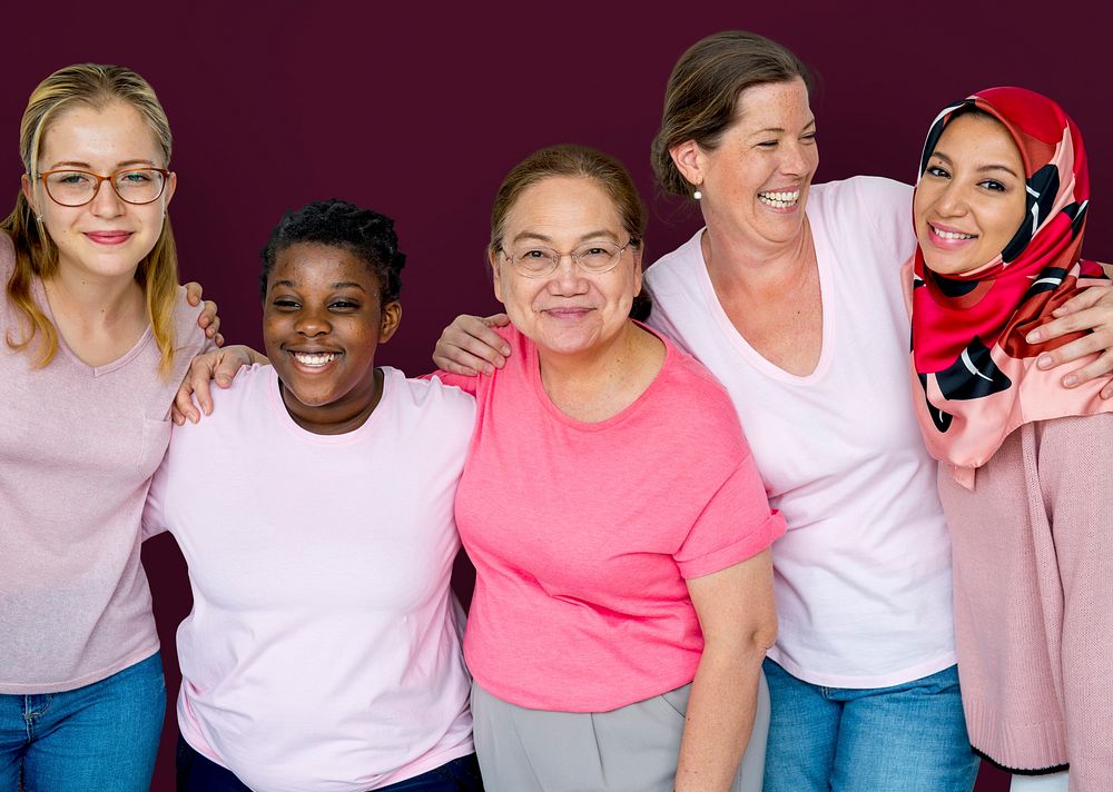 Group of Multiethnic Women Wear Pink Shirt