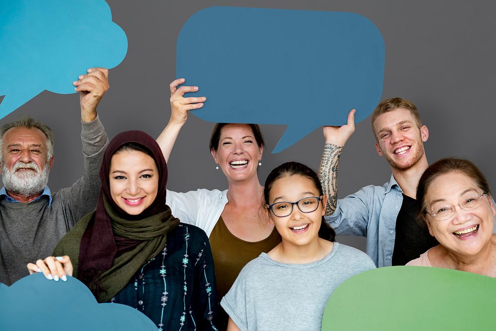 Group of Diverse People Holding Blank Speech Bubbles