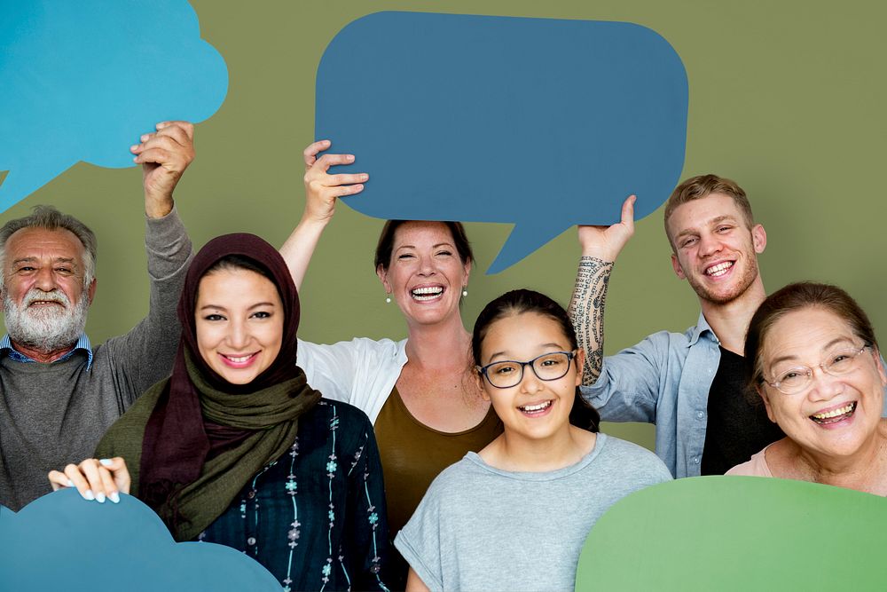 Group of Diverse People Holding Blank Speech Bubbles