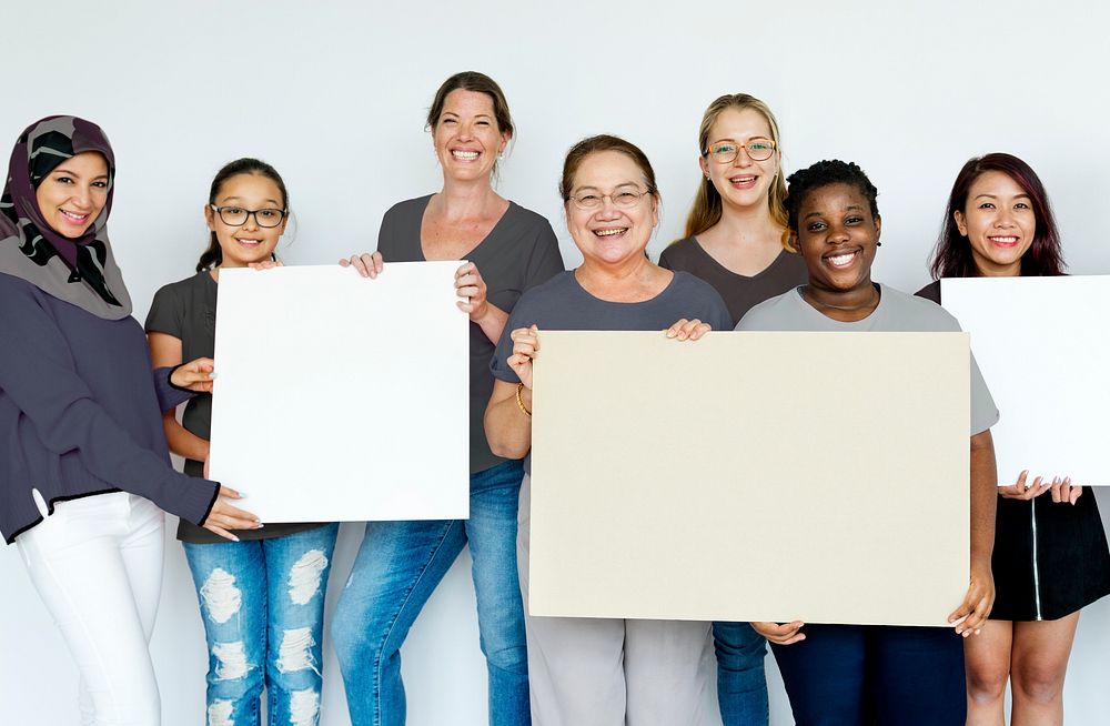 Group of Diverse People Holding Blank Board