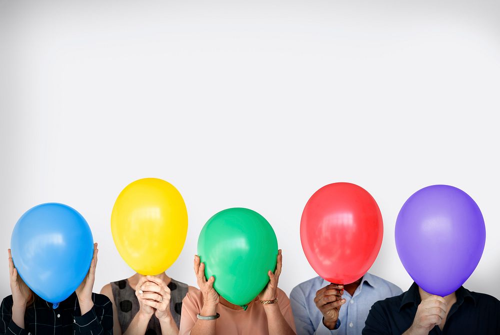 Group of Diverse People Faces Covered with Balloons
