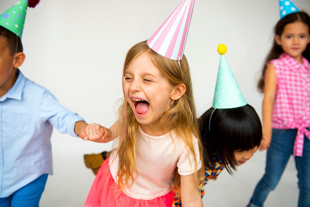 Group of kids celebrate party fun together