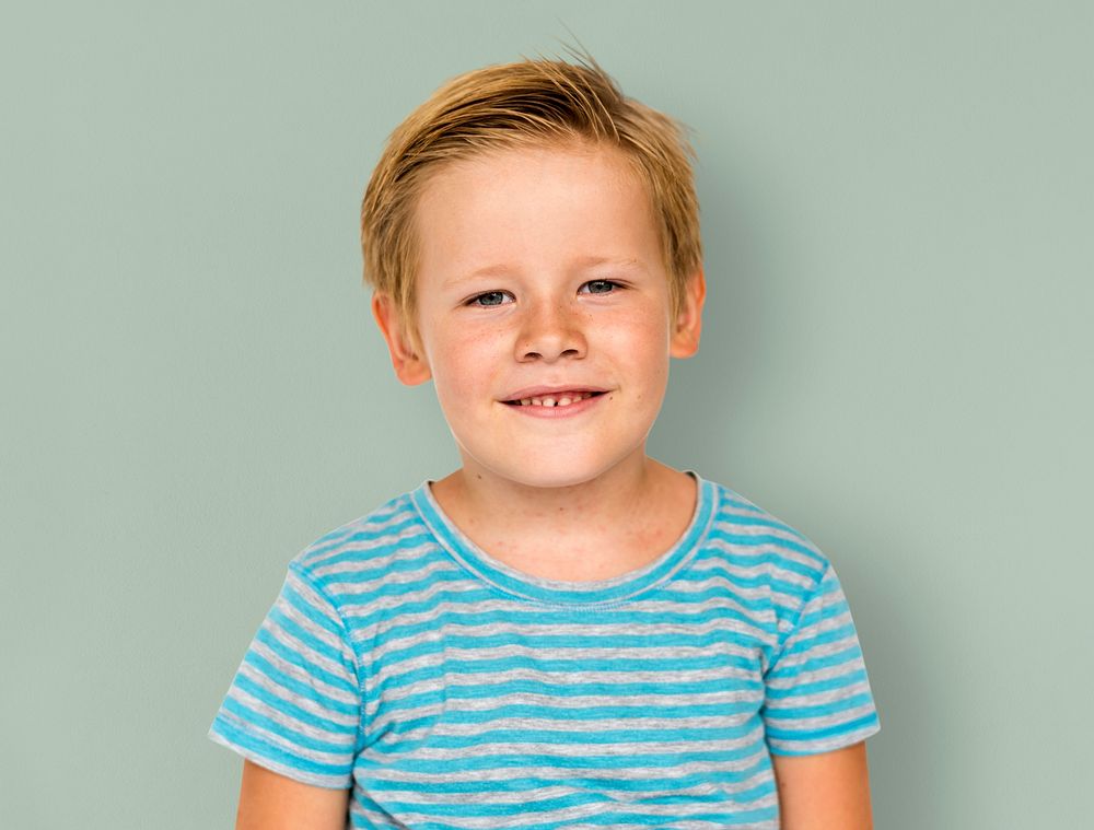 Little Boy Smiling Face Expression Studio Portrait