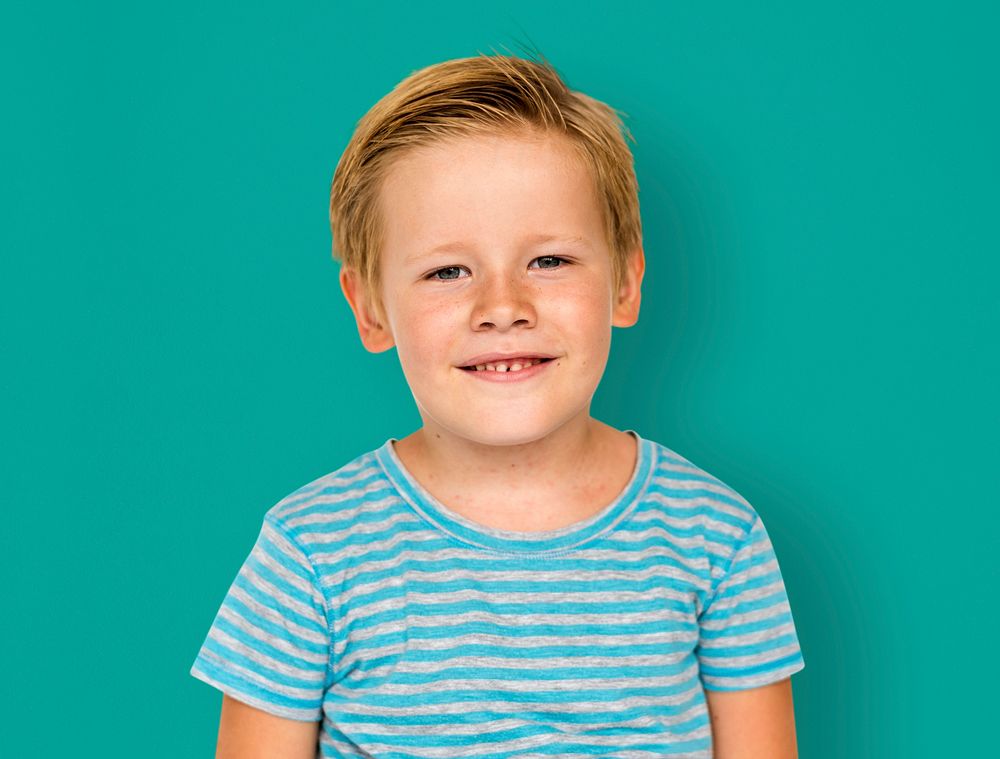 Little Boy Smiling Face Expression Studio Portrait