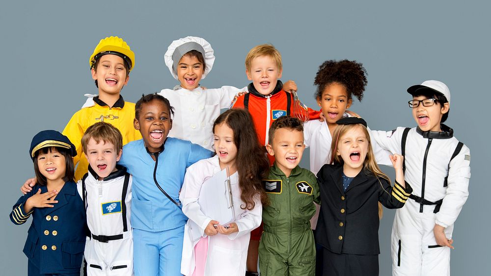 Group of Diverse Kids Wearing Career Costume Studio Portrait