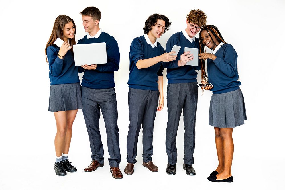 Group of students using digital devices