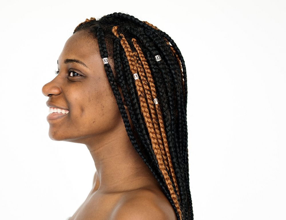 African hipster woman portrait smiling side view