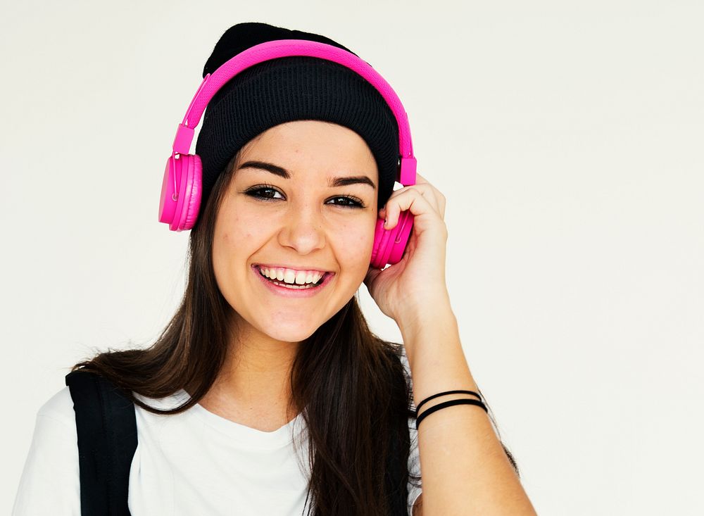 A Cheerful Girl with Headphone