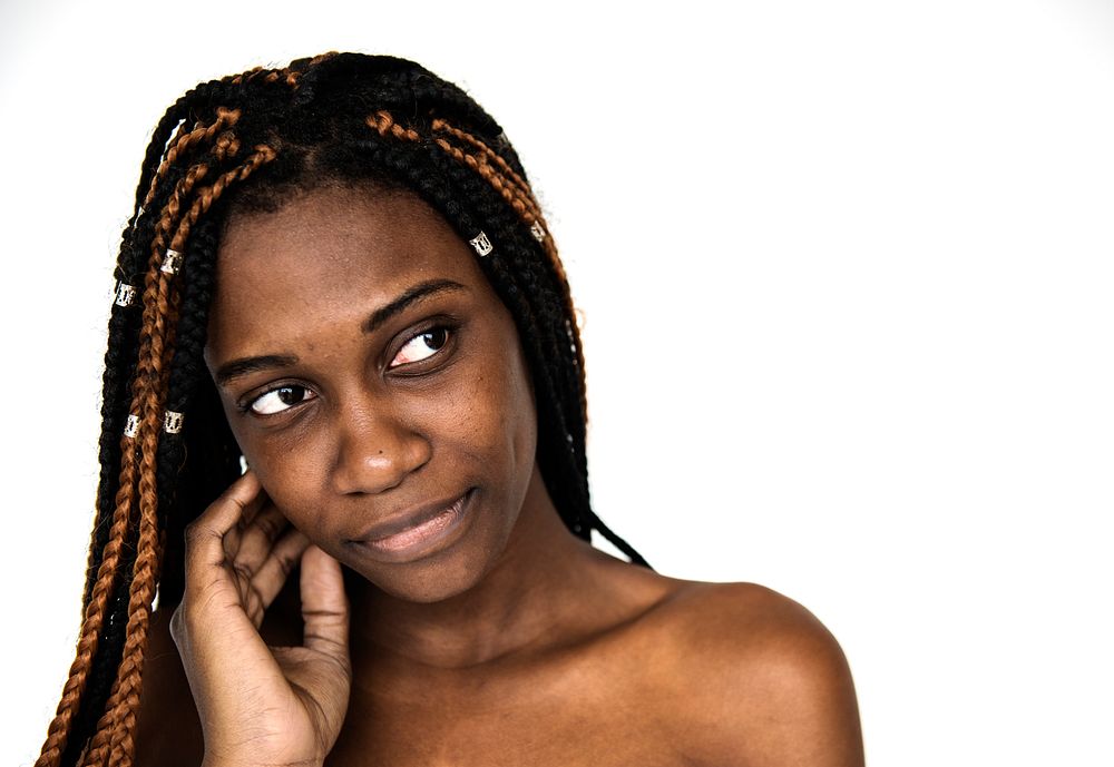African woman hipster portrait on white background