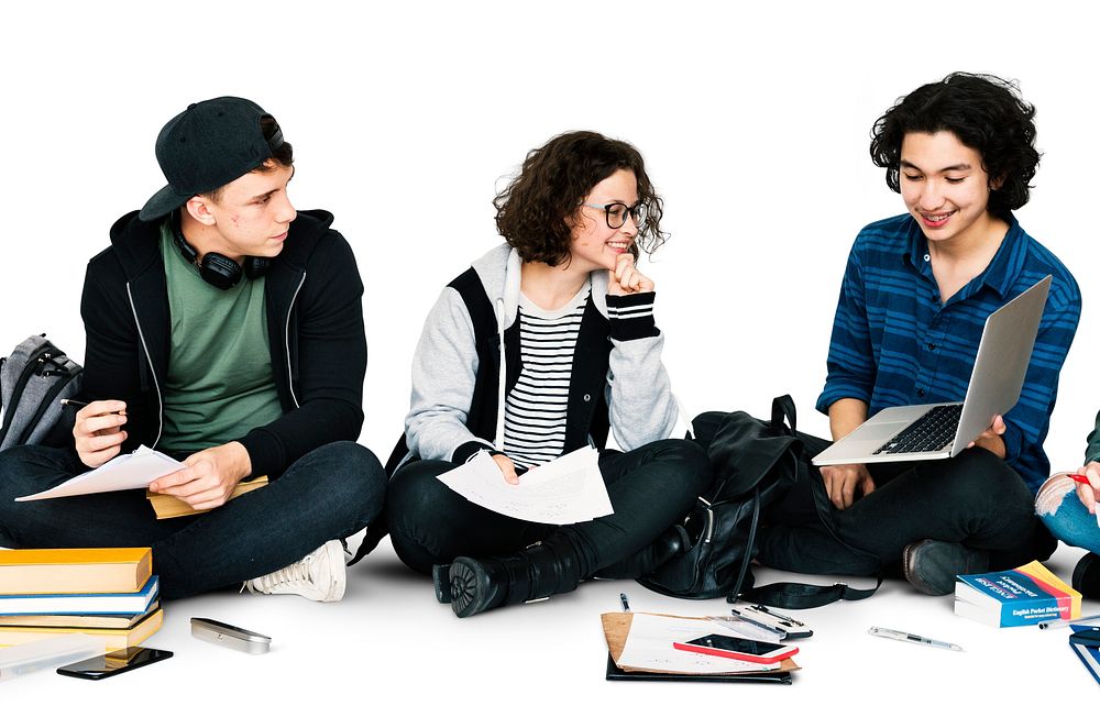 Diverse Group Of Students Sitting and Study