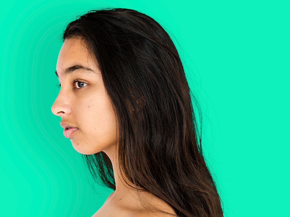 Young Adult Woman Topless Studio Portrait