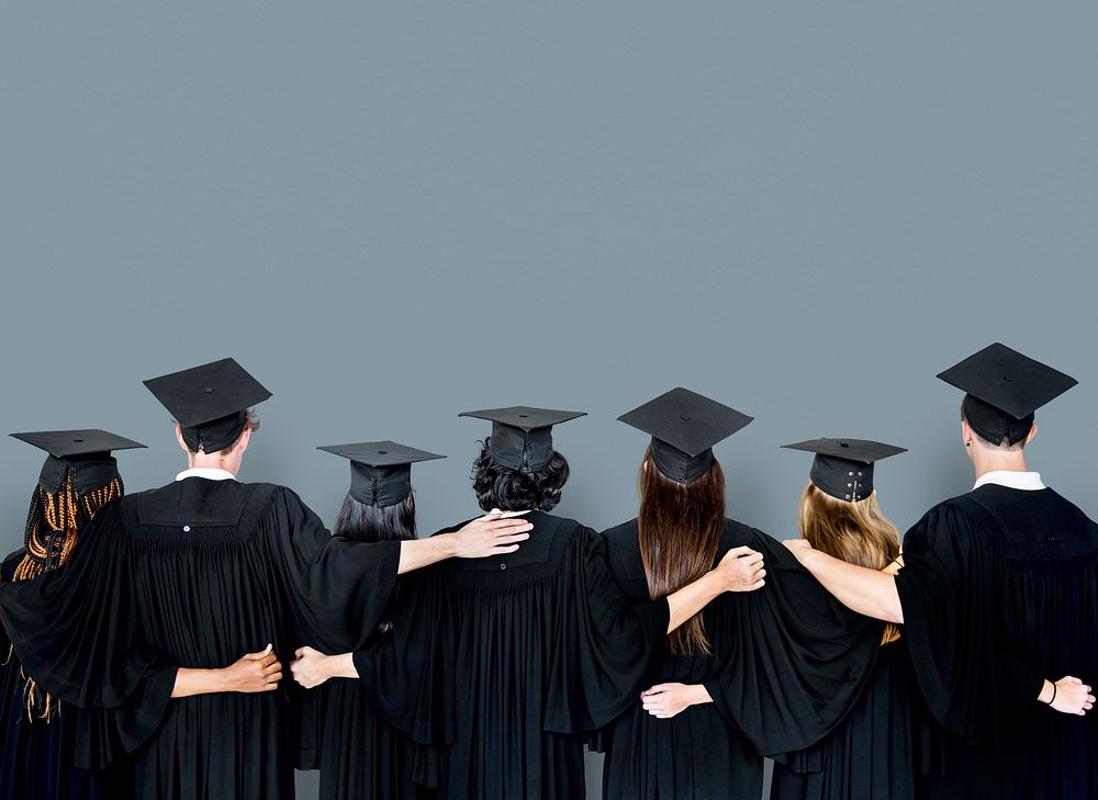 Backside View of Diverse Group Of Students Hugging Each Other