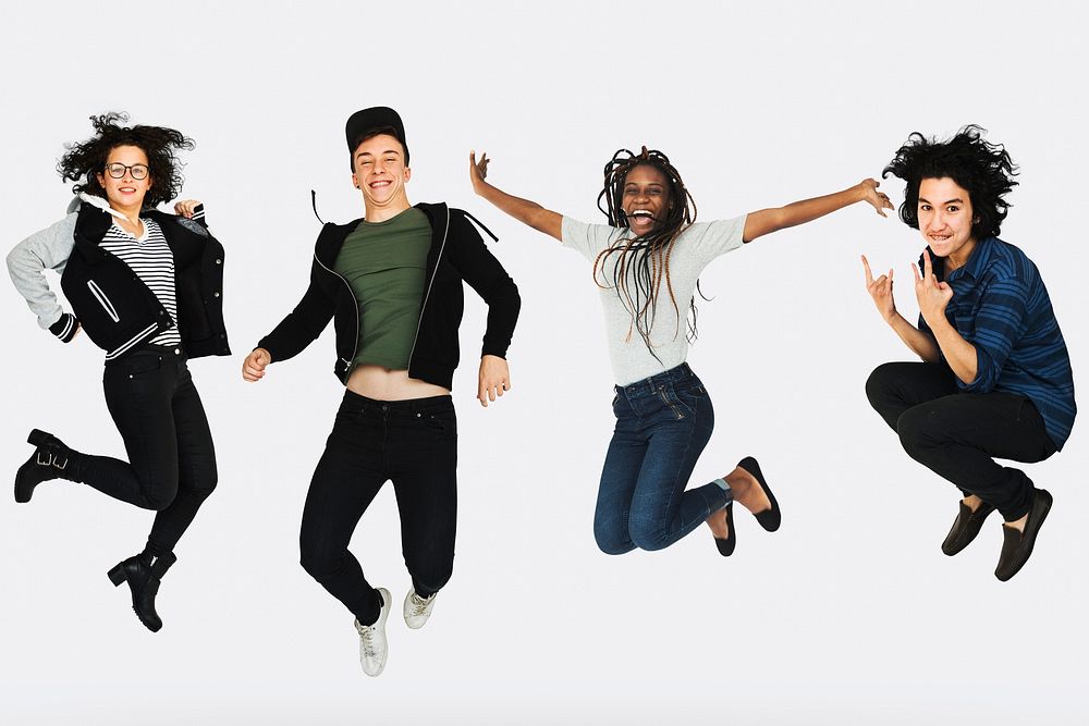 Group of Diverse People Jumping with Smile Face