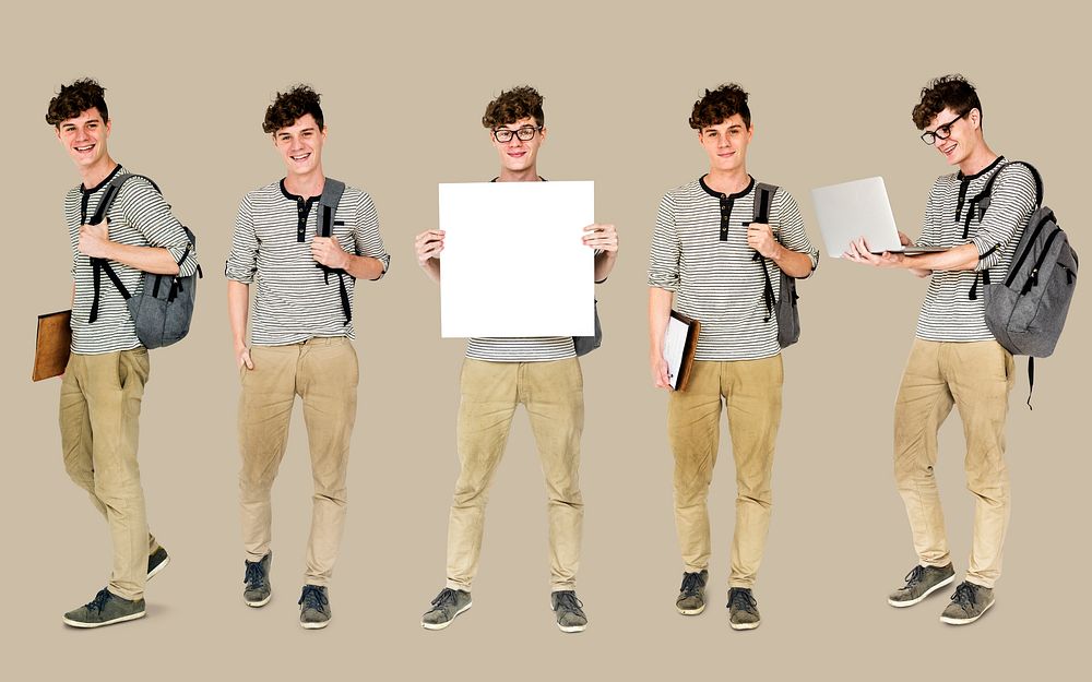 Young Adult Man Student Gesture Studio Portrait Isolated