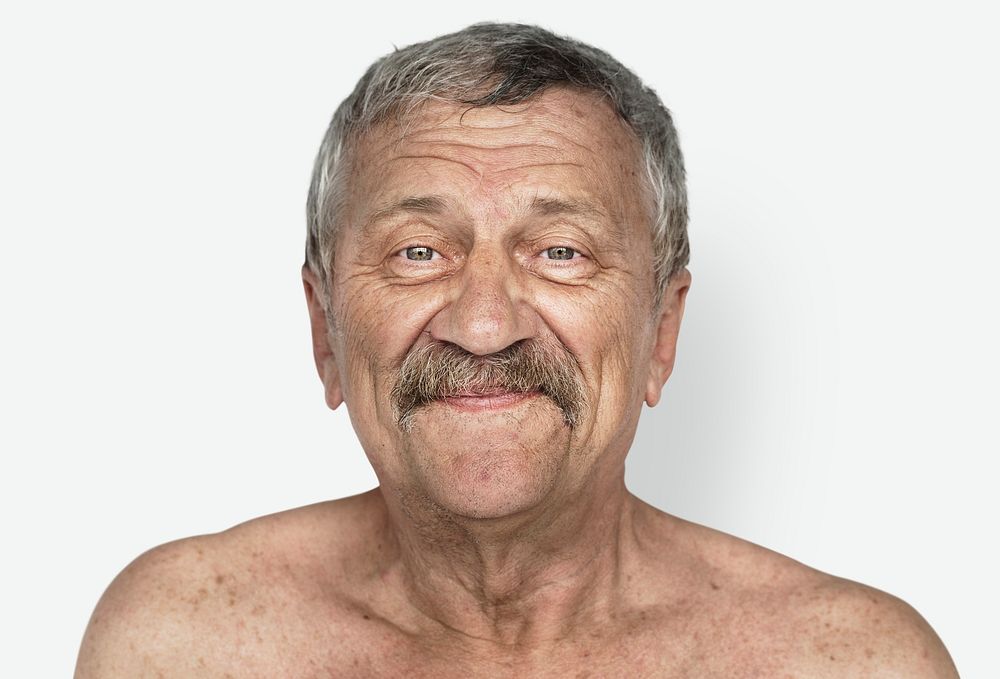 Senior man shirtless potrait studio shoot