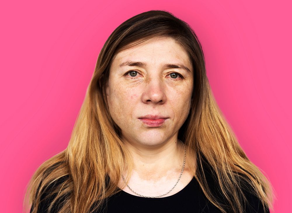 Adult Woman Serene Face Expression Studio Portrait