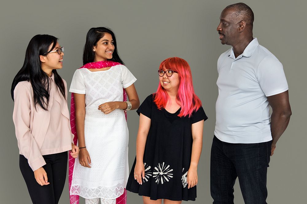 Group of diverse people smiling and communicated