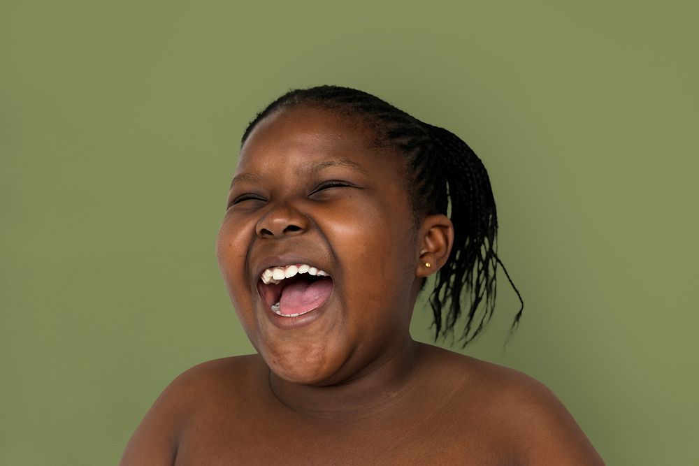 Young Woman Shirtless Smile Face Studio Portrait