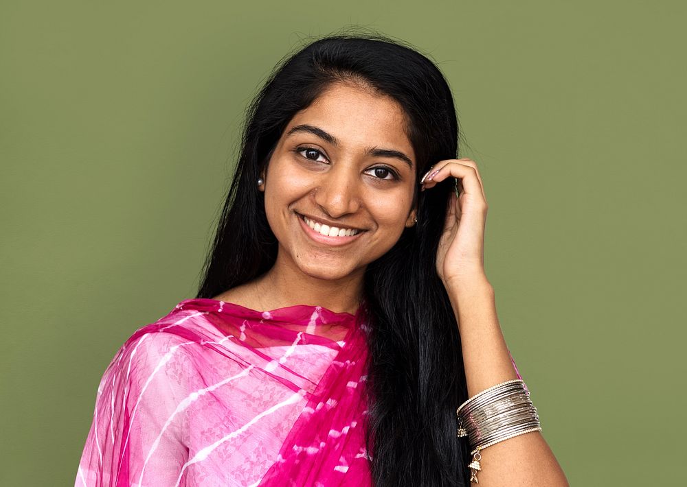 Indian girl smiling casual studio portrait