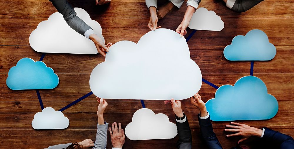 Business People Joining Cloud Teamwork Concept
