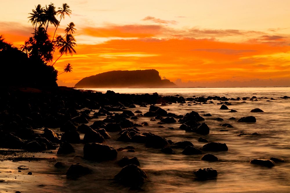 Sunset at a beach in Samoa