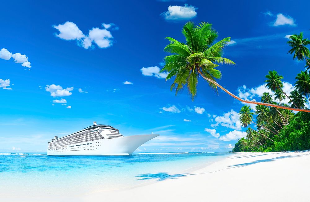 3D cruise ship by the shore
