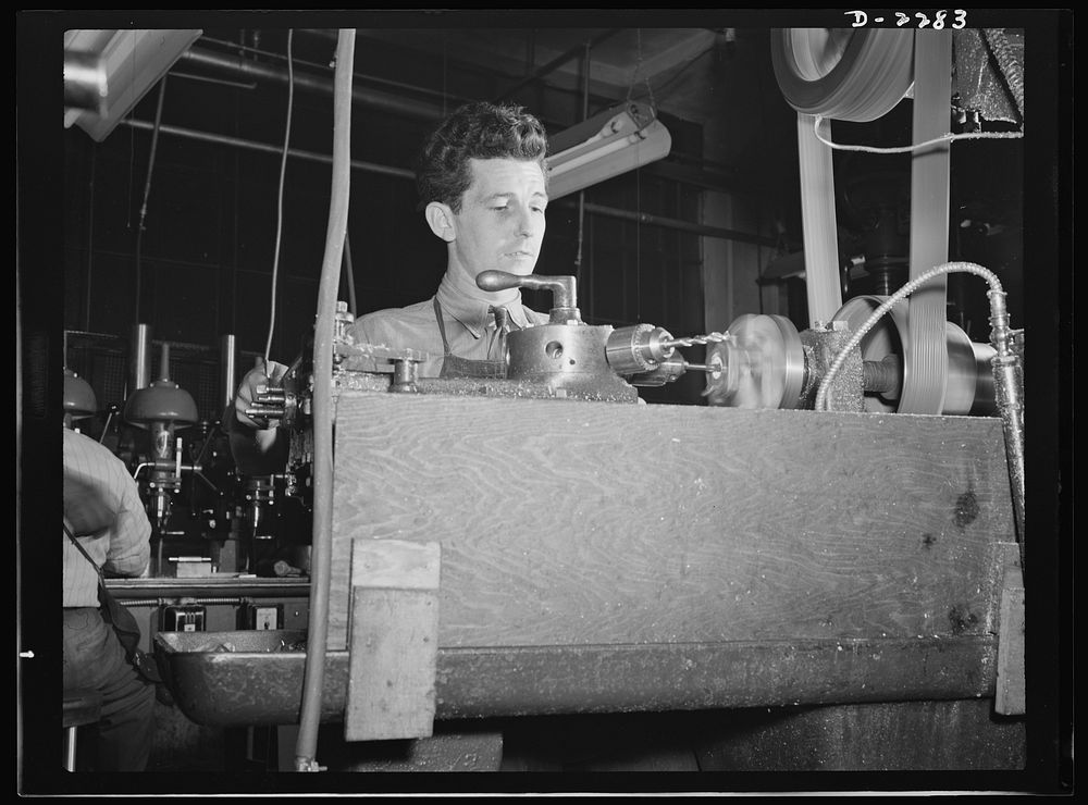 Bantam, Connecticut. Fred Heath has been operating at a turret lathe at the Warren McArthur plant since August 1941, leaving…