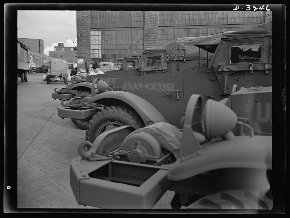 Halftrac scout cars ready for the Army except for the addition of certain pieces of Army equipment. The cars as they stand…