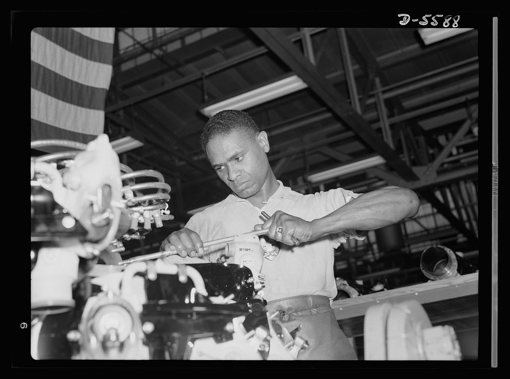 Production. Aircraft engines. A skilled mechanic and determined war worker, Zed W. Robinson, proves that skin pigment bears…