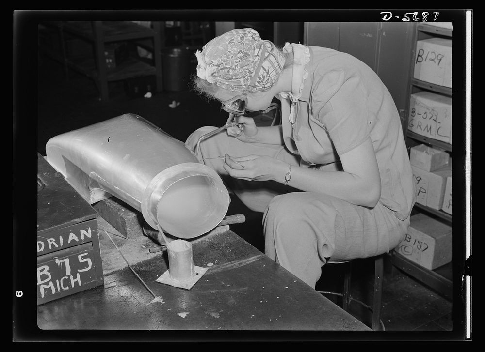 Production. Willow Run bomber plant. Steady of eye and hand, women workers at the great Willow Run bomber plant are among…