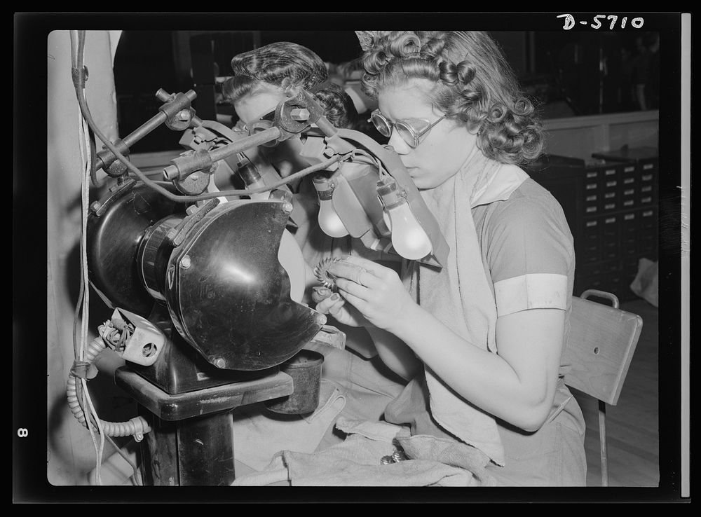 Women in industry. Tool  production. Sharp eyes and agile fingers make these young women ideal machine operators. They're…