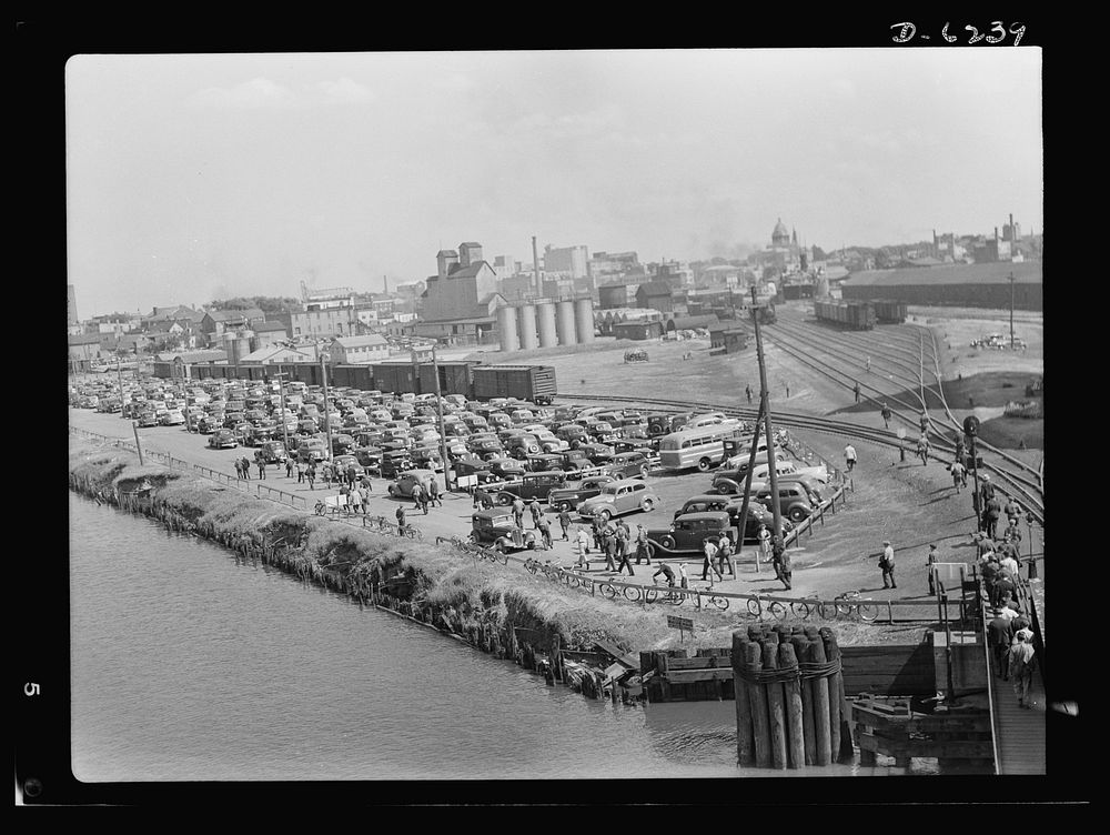 Production. Submarines. Before gasoline rationing, in a Midwest shipyard's parking lot. Today, this same view would probably…