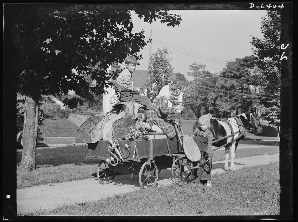 Manpower, junior size. The charge of the scrap brigade in Roanoke, Virginia includes such methods of collecting as this pony…